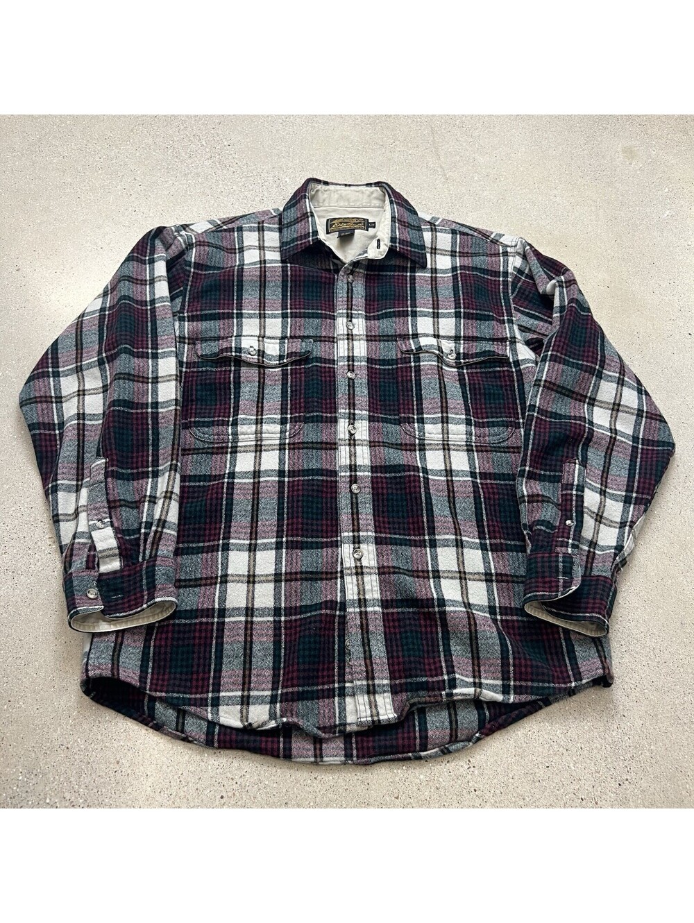 Vintage Eddie Bauer Shirt Mens L Green Red Paid Wool Flannel Button Up